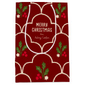 ダークレッドのホタテのタイルのクリスマススプリッグ ミディアムペーパーバッグ (正面)