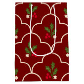 ダークレッドのホタテのタイルのクリスマススプリッグ ミディアムペーパーバッグ (裏面)