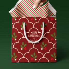 ダークレッドのホタテのタイルのクリスマススプリッグ ミディアムペーパーバッグ