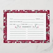 ダークレッドのホリーとベリーの季節のレシピカード 箔招待状 (正面)