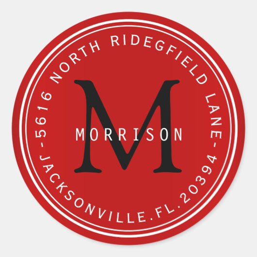 ダークレッドのモノグラム住所 シール (正面)