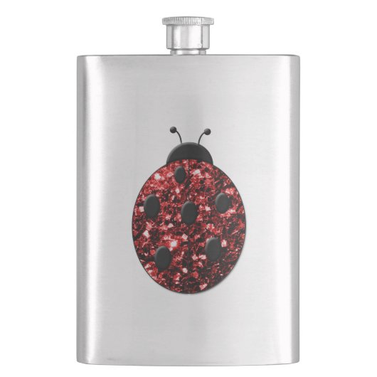 ダークレッドのラディバグフェイクグリッターのキラキラ フラスク (正面)