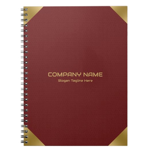 ダークレッドのレザーイメージプリント(金ゴールドアクセント付) ノートブック (正面)