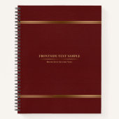 ダークレッドのレザーテクスチャ金ゴールドトーンストライプ ノートブック (正面)