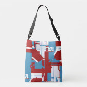 ダークレッドの明るい青の白ジオメトリックモチーフ クロスボディバッグ (裏面)