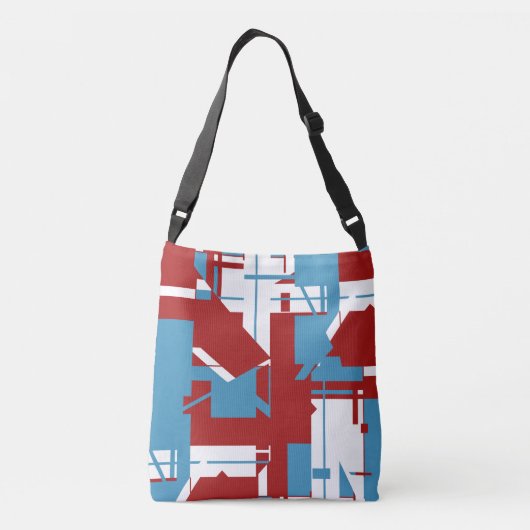 ダークレッドの明るい青の白ジオメトリックモチーフ クロスボディバッグ (裏面)