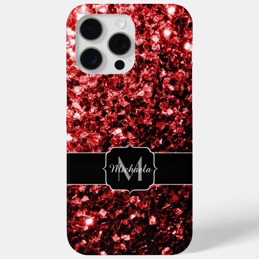 ダークレッドの疑似ラメスパークル モノグラム Case-Mate iPhoneケース (裏面)