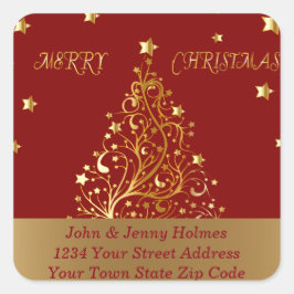 ダークレッドの美しい金属金ゴールドクリスマスツリー スクエアシール