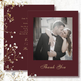 ダークレッドの背景 ゴールドの手書き風フォント 結婚式 ありがとう  招待状