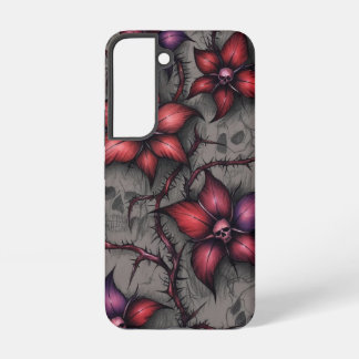 ダークレッドの花と棘のある蔓 SAMSUNG GALAXY S22ケース