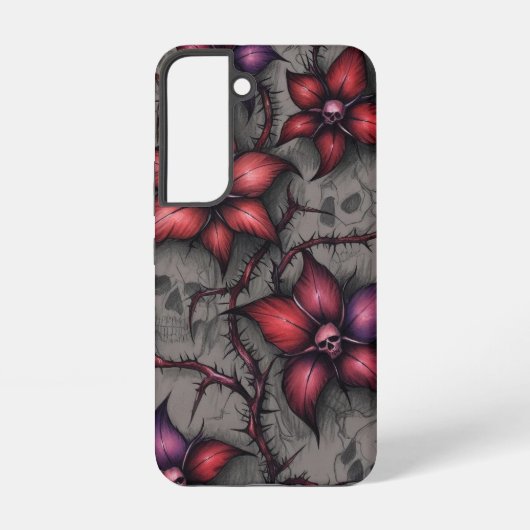 ダークレッドの花と棘のある蔓 SAMSUNG GALAXYケース (裏面)