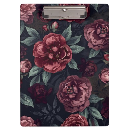 ダークレッドの花の水彩画モチーフ クリップボード (正面)