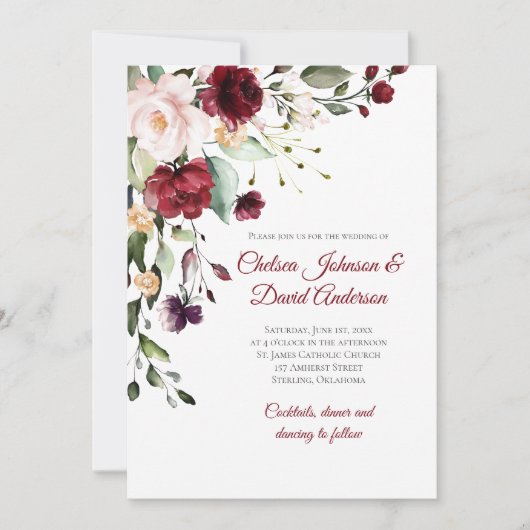 ダークレッドウィンターフローラ結婚式招待状 招待状 (正面)