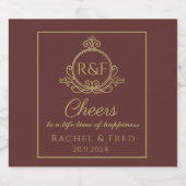 ダークレッドエレガントゴールデン書道結婚のチャンプ スパークリングワインラベル (シングルラベル)