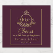 ダークレッドエレガントゴールデン結婚書道 スパークリングワインラベル (シングルラベル)