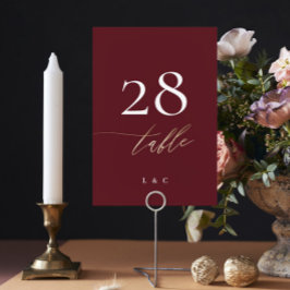 ダークレッドエレガントプラムブルゴーニュ金ゴールドザ結婚ーズ テーブルナンバー