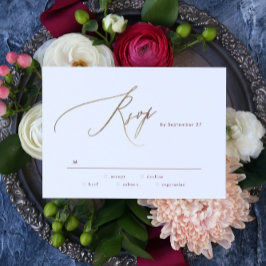 ダークレッドエレガントプラムブルゴーニュ金ゴールドザ結婚ーズ 出欠カード