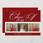 ダークレッドエレガントマルーン3フォトカレッジ卒業 招待状 (正面/裏面)