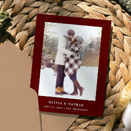 ダークレッドエレガント文字と写真 |日付の保存 案内ポストカード