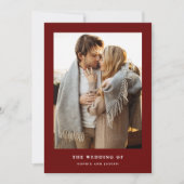 ダークレッドエレガント文字と写真 | QRコード結婚s 招待状 (正面)