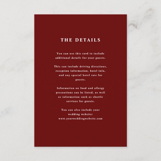 ダークレッドエレガント文字 |の結婚ゲスト詳細 エンクロージャーカード (正面)