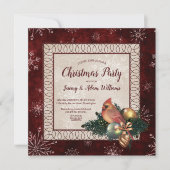 ダークレッドエレガント（鳥）ショウジョウコウカンチョウクリスマスパーティー 招待状 (正面)