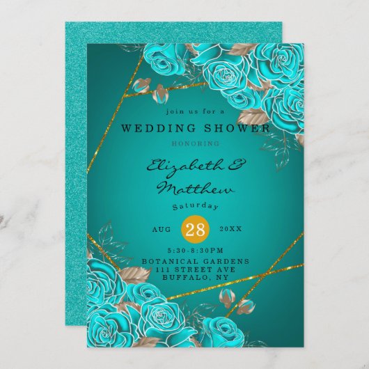 ダークレッドオレンジフローラウェディングシャワー招待状 招待状 (正面/裏面)