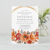 ダークレッドオレンジフローラ幾何学的ブライダルシャワー 招待状 (スタンド正面)