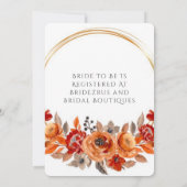 ダークレッドオレンジフローラ幾何学的ブライダルシャワー 招待状 (裏面)