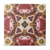 ダークレッドオークレイエローブラウン族の部族アート タイル (正面)