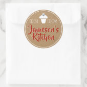 ダークレッドクラフト紙ライン石カップケーキラベル ラウンドシール (バッグ)