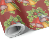ダークレッドクリスマスベルラッピング紙 ラッピングペーパー (ロールコーナー)