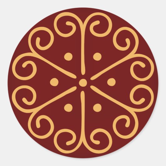 ダークレッドクリスマス封筒用シールと金ゴールドスノーフレーク ラウンドシール (正面)