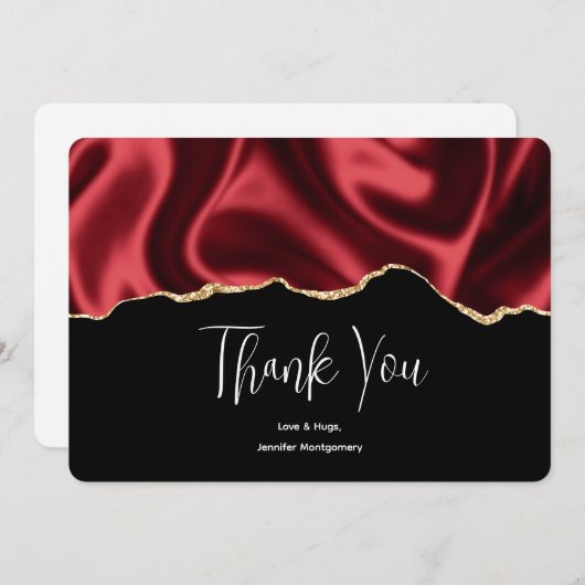 ダークレッドグラムウェーブサテン抽象デザインありがとう サンキューカード (正面/裏面)