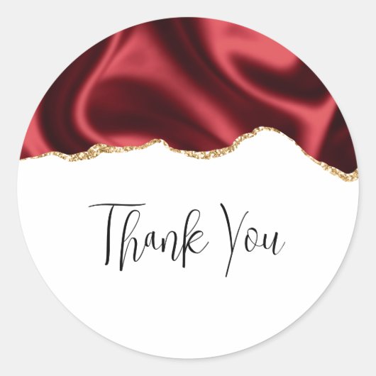 ダークレッドグラムウェーブサテン抽象デザインありがとう ラウンドシール (正面)
