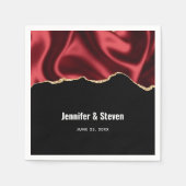 ダークレッドグラムウェーブサテン抽象デザイン結婚ズ スタンダードカクテルナプキン (正面)