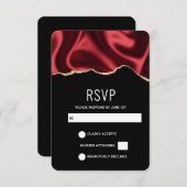 ダークレッドグラムウェーブサテン抽象デザイン結婚ズ 出欠カード (正面/裏面)