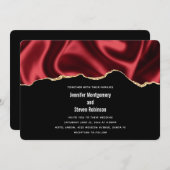 ダークレッドグラムウェーブサテン抽象デザイン結婚ズ 招待状 (正面/裏面)