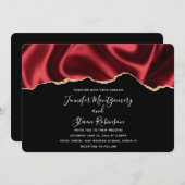 ダークレッドグラムウェーブサテン抽象デザイン結婚ズ 招待状 (正面/裏面)