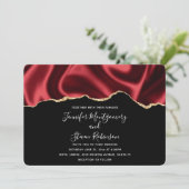 ダークレッドグラムウェーブサテン抽象デザイン結婚ズ 招待状 (スタンド正面)