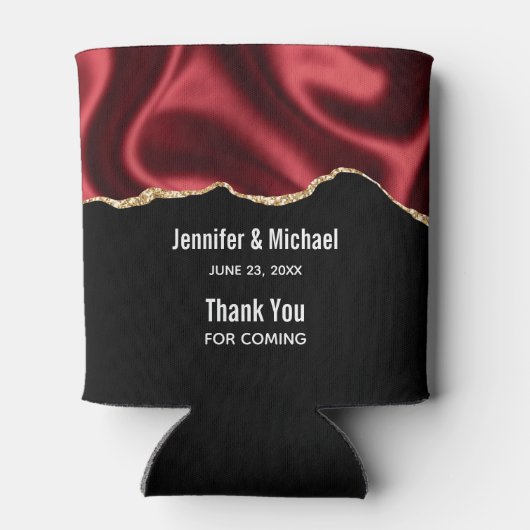 ダークレッドグラムウェーブサテン抽象デザイン結婚ズ –  缶クーラー (裏面)