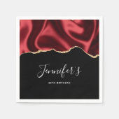 ダークレッドグラムウェーブサテン抽象デザイン誕生日 スタンダードカクテルナプキン (正面)