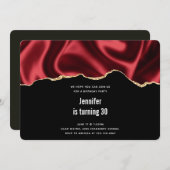 ダークレッドグラムウェーブサテン抽象デザイン誕生日 招待状 (正面/裏面)
