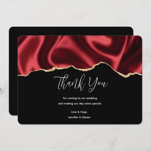 ダークレッドグラムウェーブサテン抽象デザイン サンキューカード (正面/裏面)