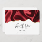 ダークレッドグラムウェーブサテン抽象デザイン サンキューカード (正面/裏面)