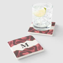 ダークレッドグラムウェーブサテン抽象デザイン ストーンコースター