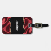 ダークレッドグラムウェーブサテン抽象デザイン ラゲッジタグ (正面横)