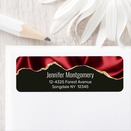 ダークレッドグラムウェーブサテン抽象デザイン ラベル (インサイチュ)