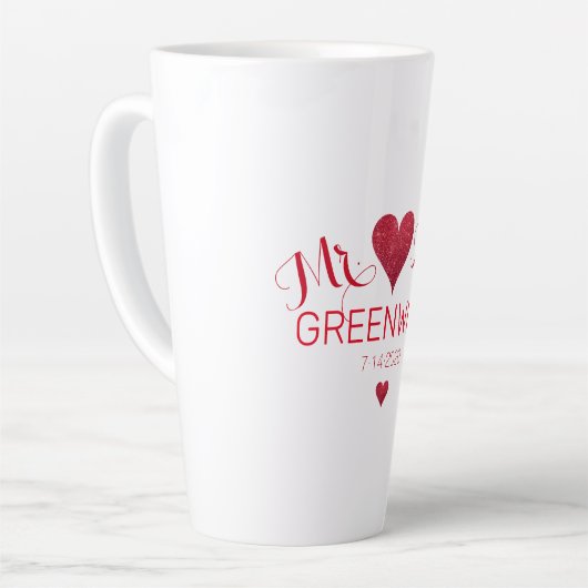 ダークレッドグリッターハートカップル大ラテマグ カフェラテマグ (左アングル)