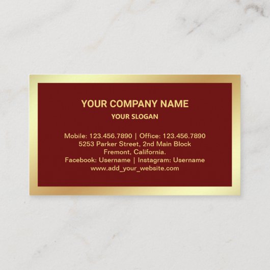 ダークレッドゴールド実在フォイルエステート不動産仲介業者写真 名刺 (裏面)